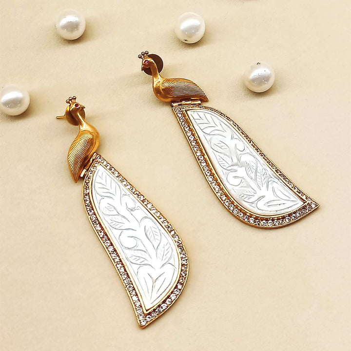 Aatmaja White Stone Peacock Gold Plated Boutique Earrings