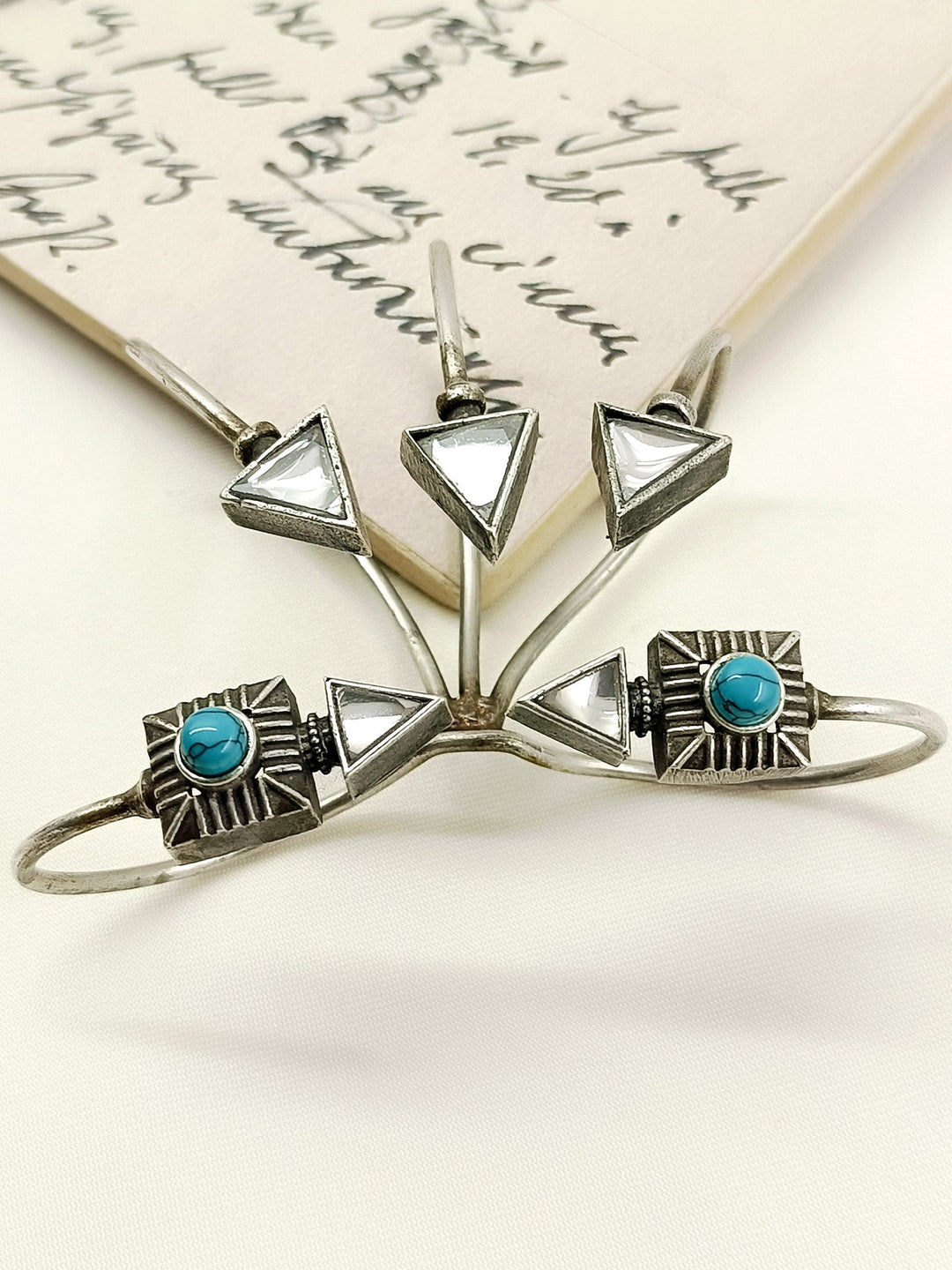 Kianraj Firozi Oxidized Silver Geometric Palm Men's Bracelet