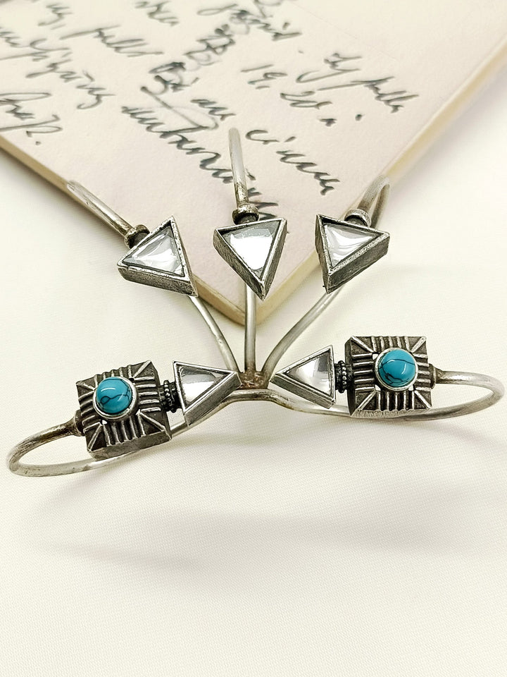 Kianraj Firozi Oxidized Silver Geometric Palm Men&
