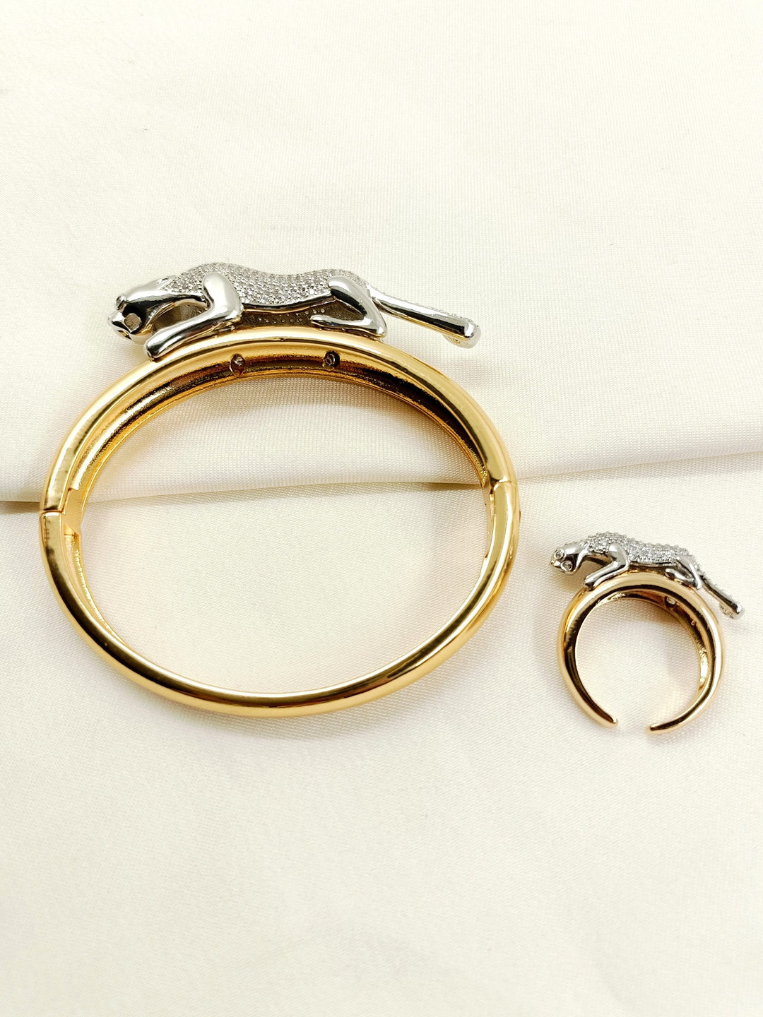 Ikshit Golden Men’s Jaguar Bracelet &amp; Ring Combo - Set
