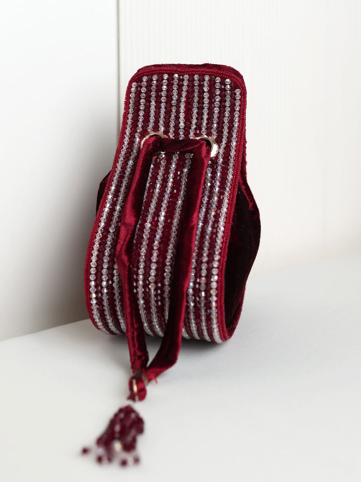 Smita Maroon Silver Beaded Potli Bag
