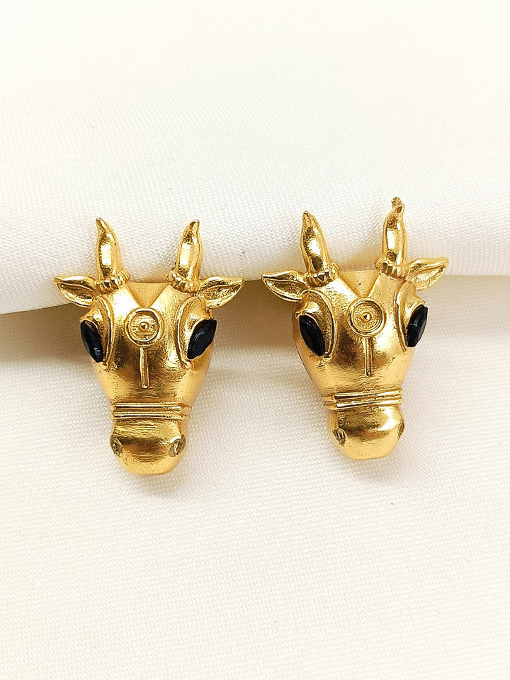 Jatin Golden Bull Head Men's Earrings