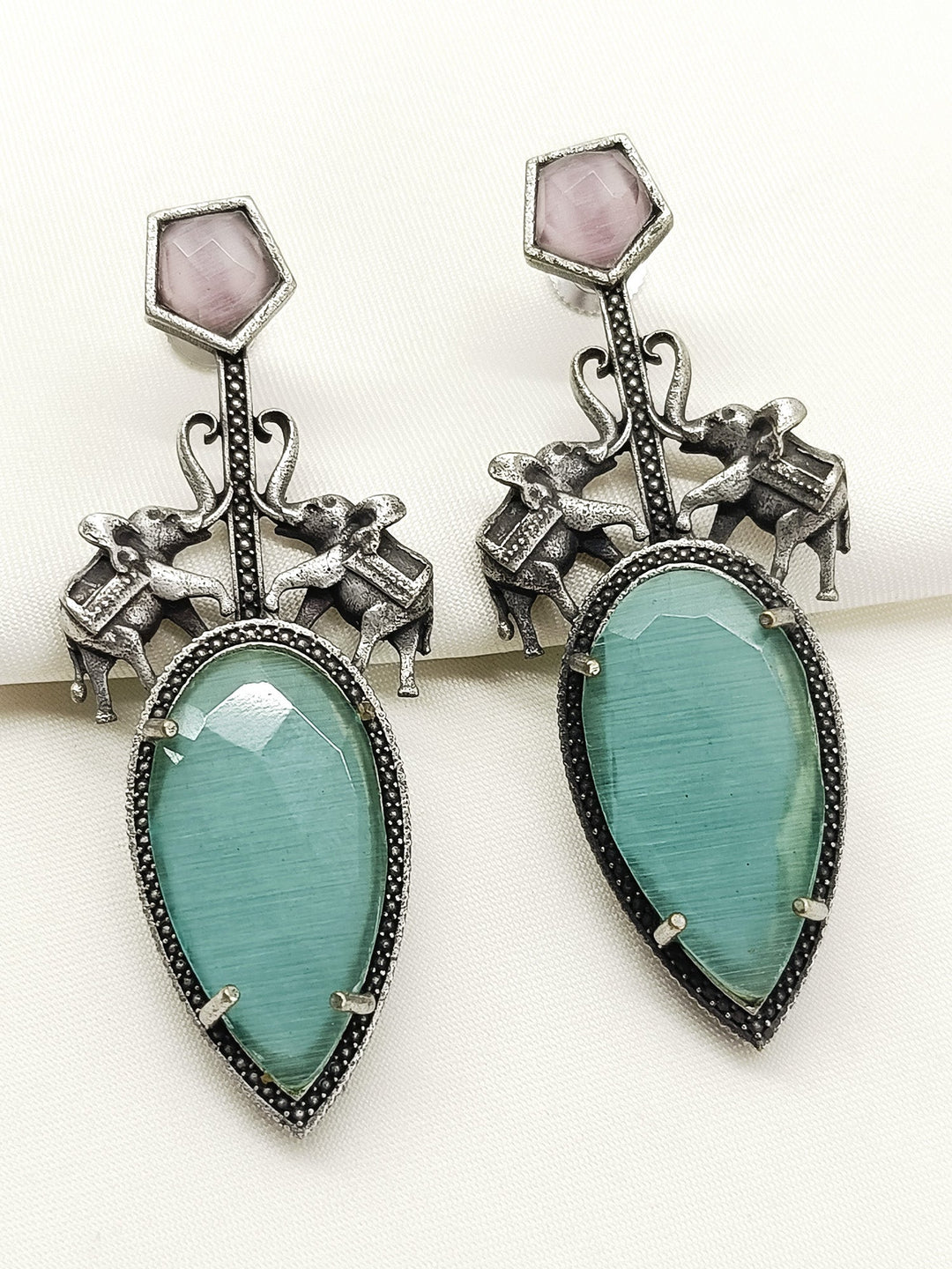 Kanta Mint Green Oxidized Earring