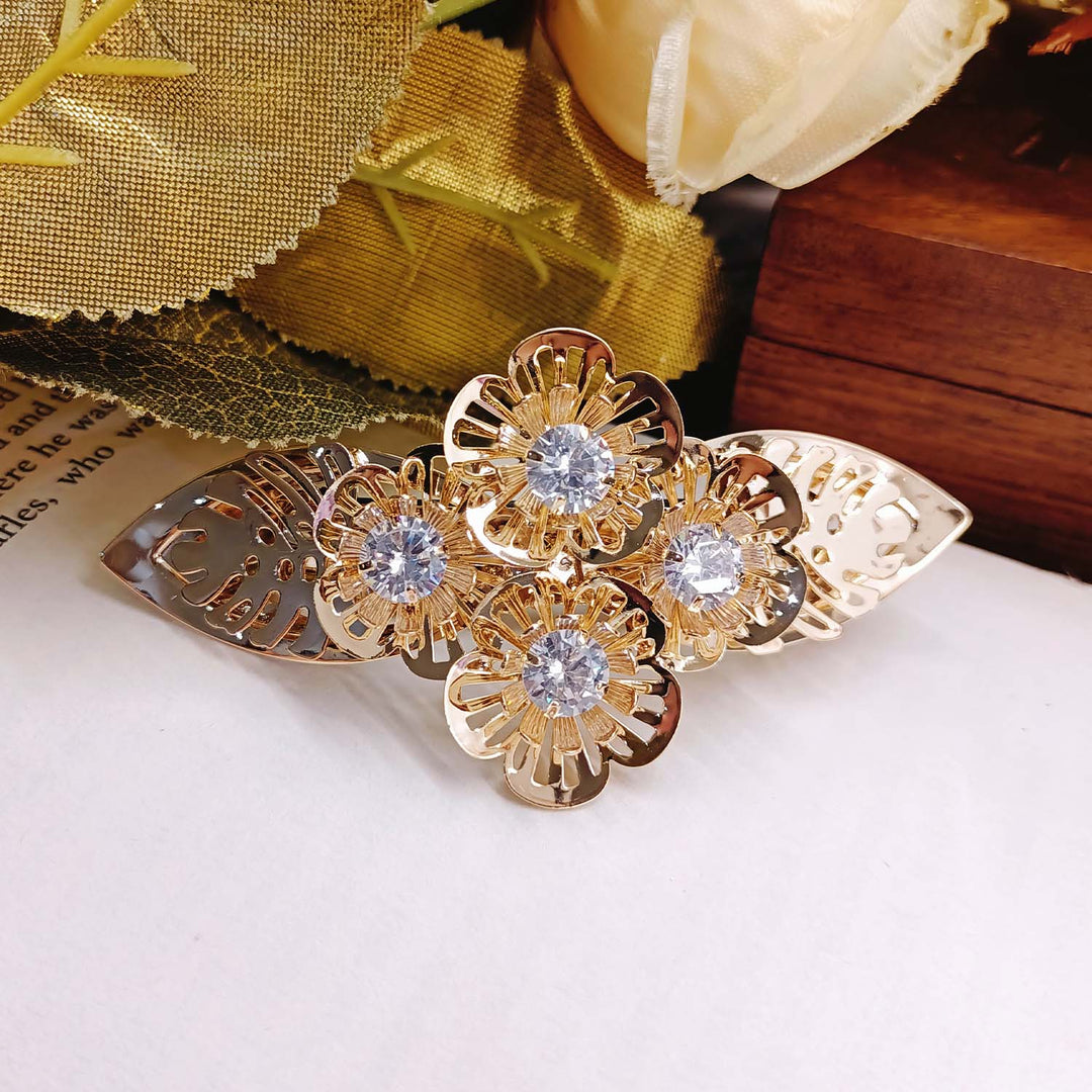 Vinnie White Diamond Stone Gold Plated Hair Clip