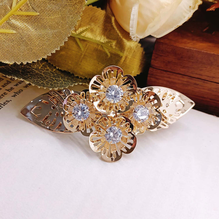 Vinnie White Diamond Stone Gold Plated Hair Clip