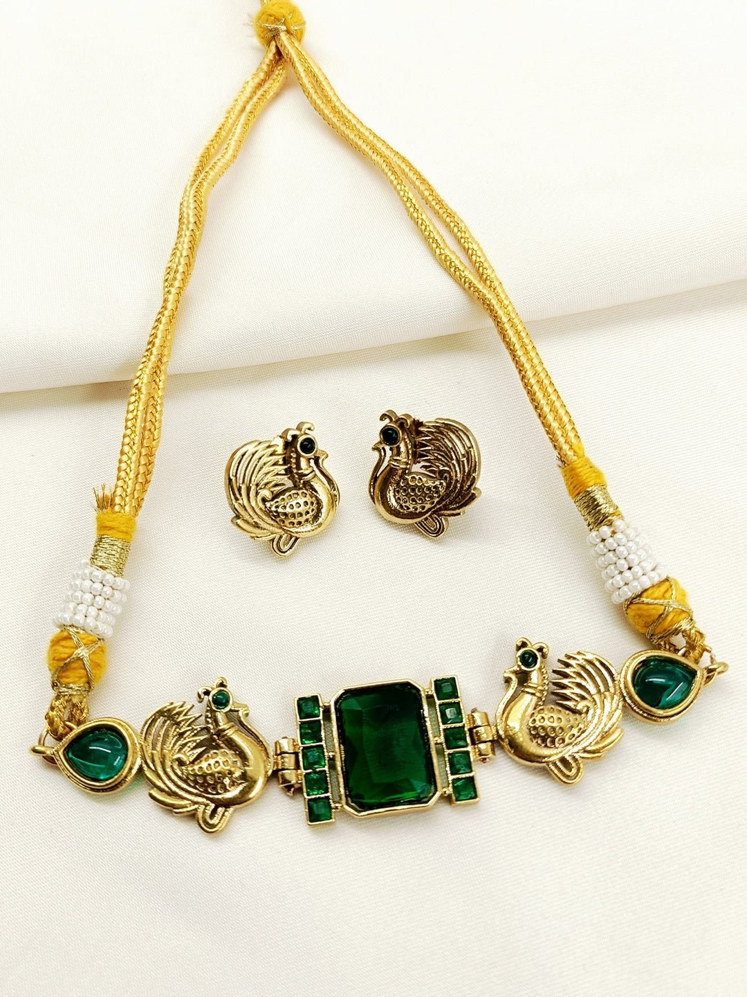 Ramya Green Oxidized Choker Set - Necklace