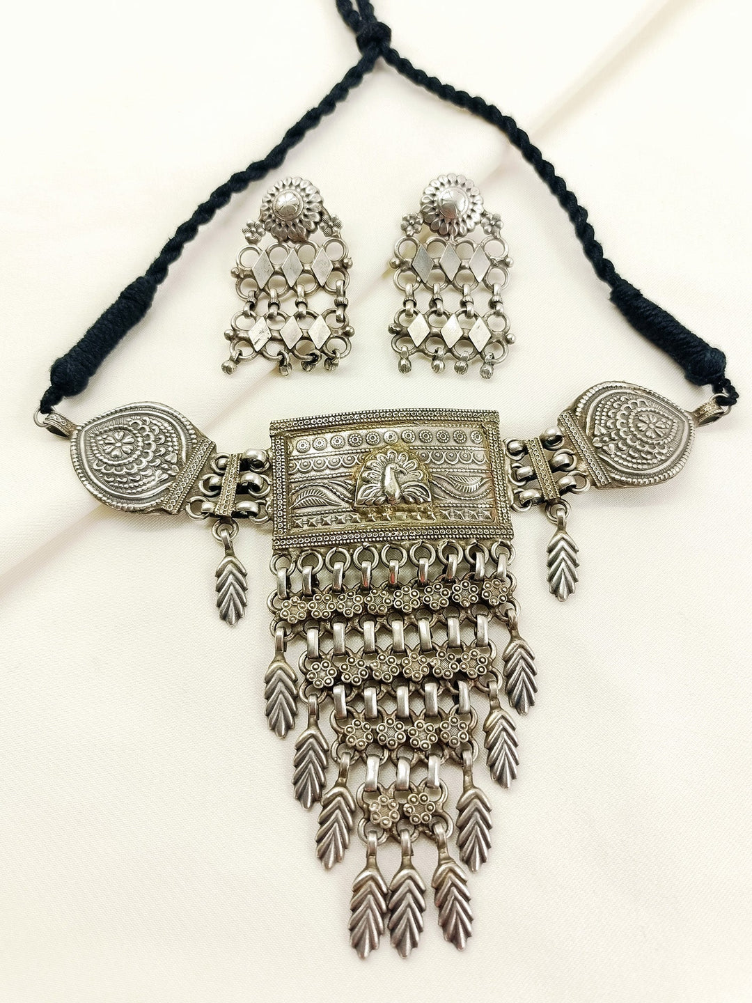 Beverly Plain Oxidized Peacock Choker Set