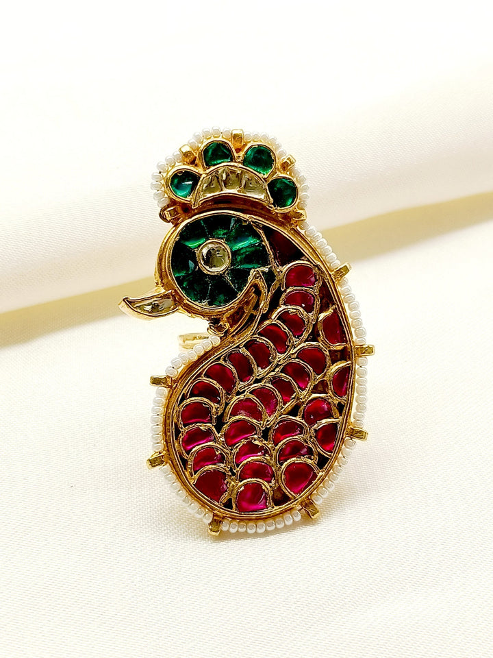 Aavni M & G Peacock Kundan Finger Ring