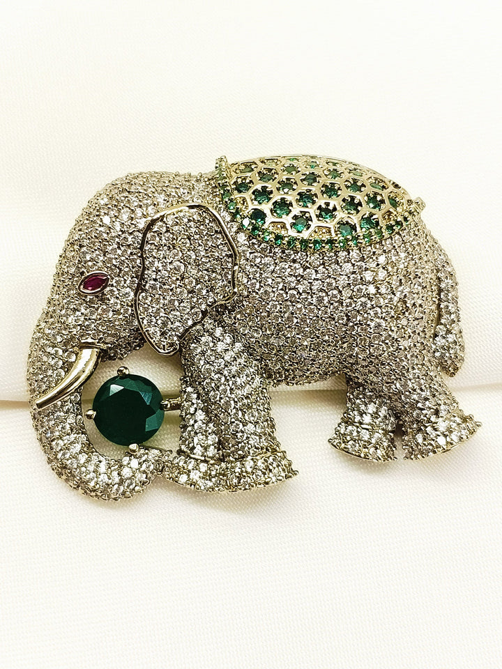 Hredhaan Green Elephant Brooch
