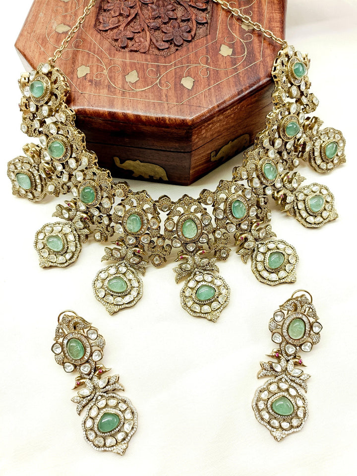 Suhina Mint Green Polki Necklace Set