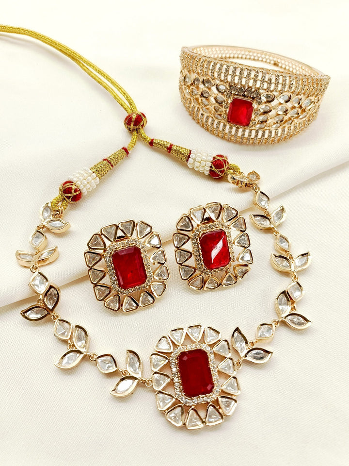 Nainsi Ruby Kundan Choker With Bracelet Combo set