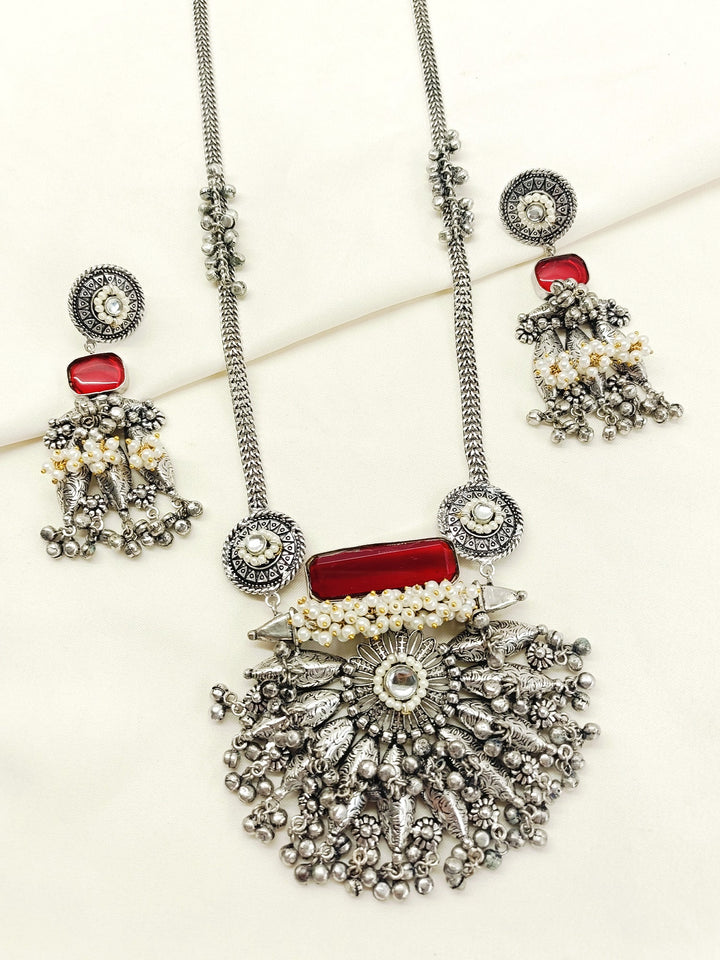 Rhea Ruby Oxidized Pendant Set