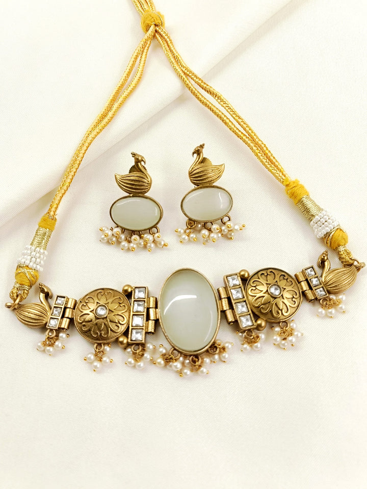 Pratha White Oxidized Choker Set