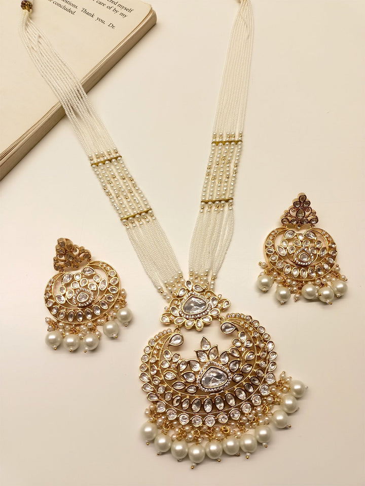 Alora White Long Kundan Necklace Set