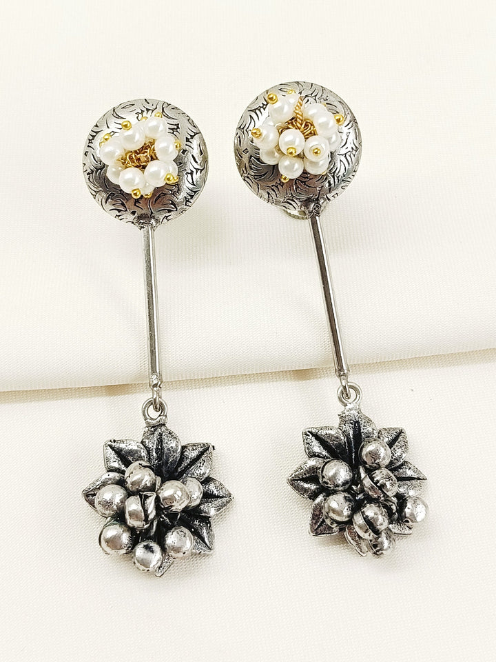 Dhrishita White Pearl Oxidized Earring