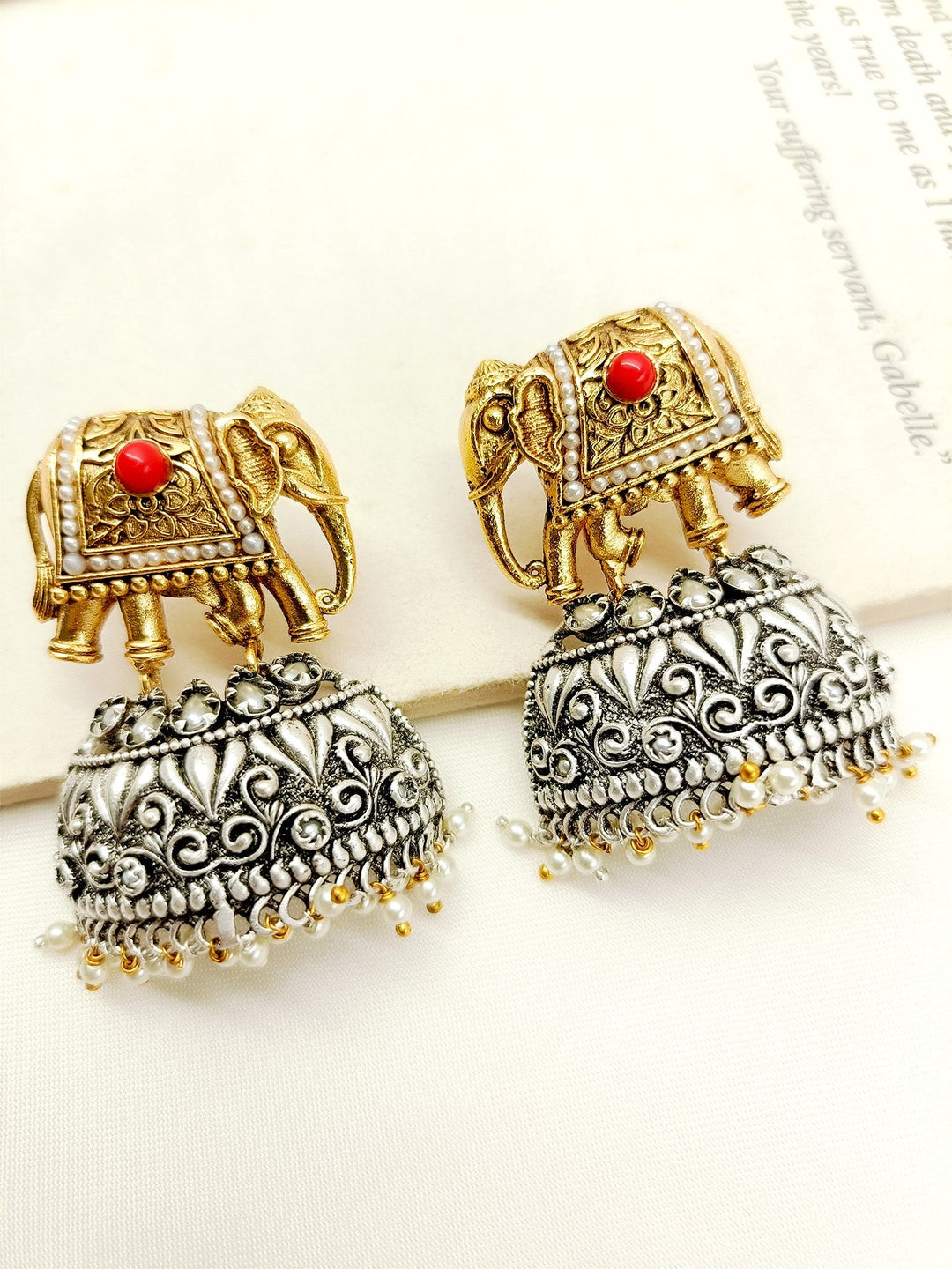 Yashti Red Elephant Oxidized Earrings