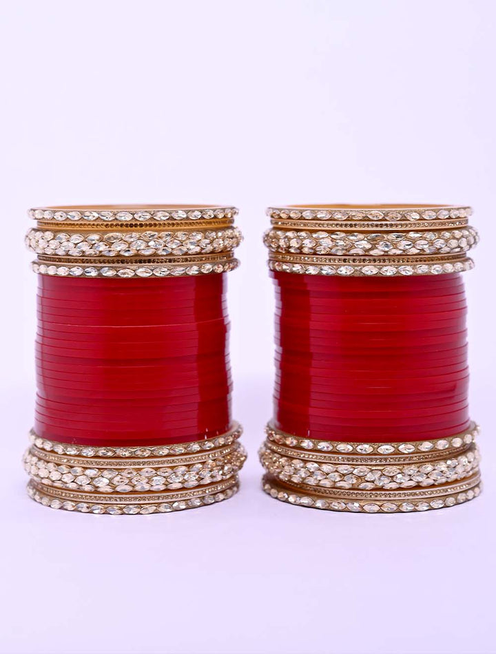 Kanishka Maroon Bangle With Copper Stone Work Kada's Punjabi Chura