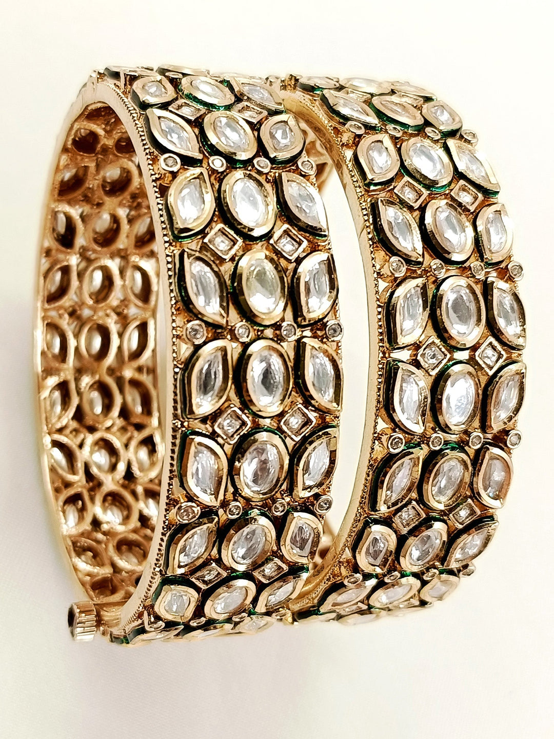 Kiyana White Kundan Bangles - Gold-Plated Size 2.6