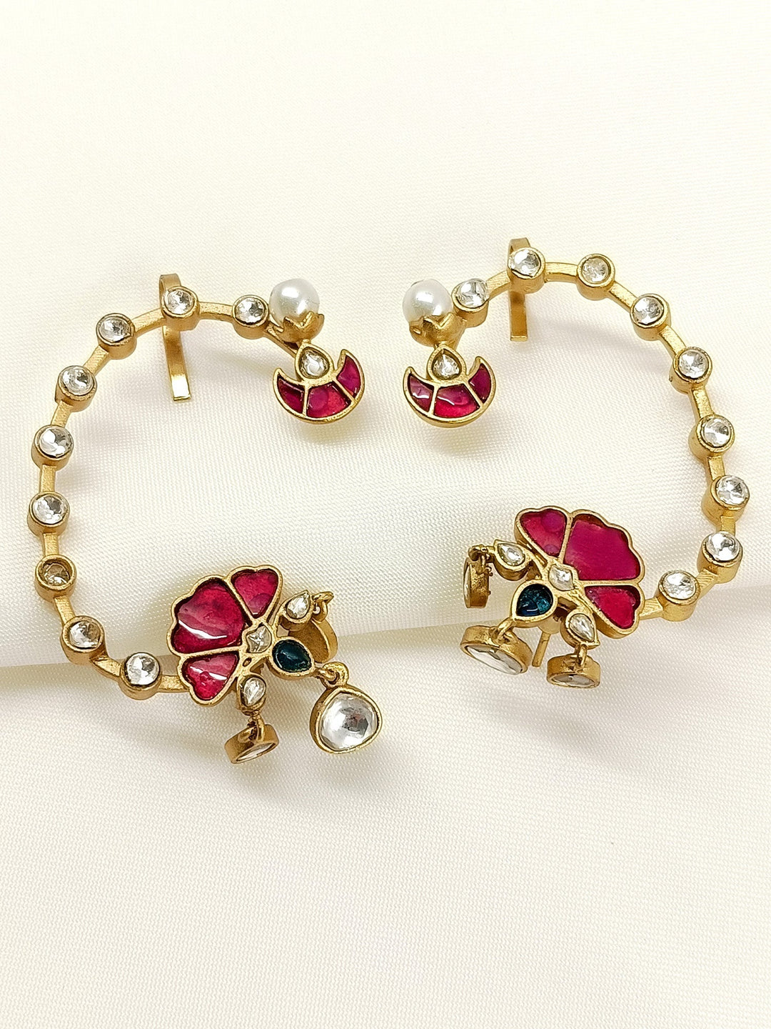 Kaushiki Ruby Kundan Earcuffs - Antique Gold Plating 6.5 cm