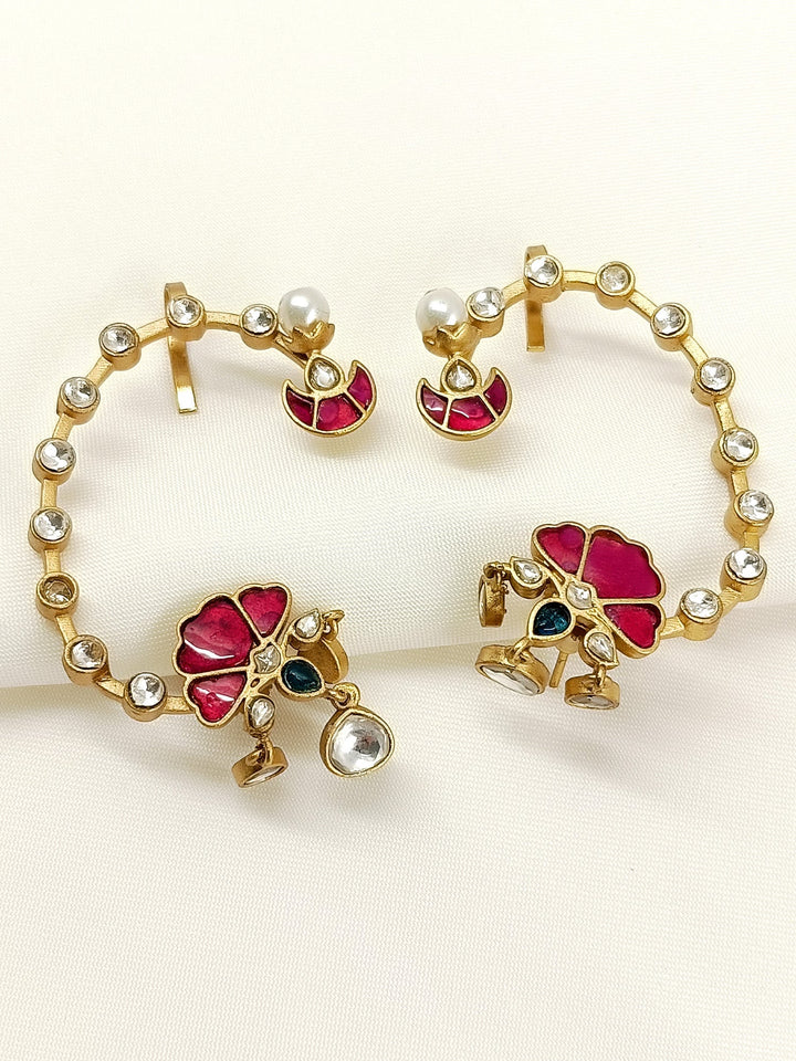 Kaushiki Ruby Kundan Earcuffs - Antique Gold Plating 6.5 cm