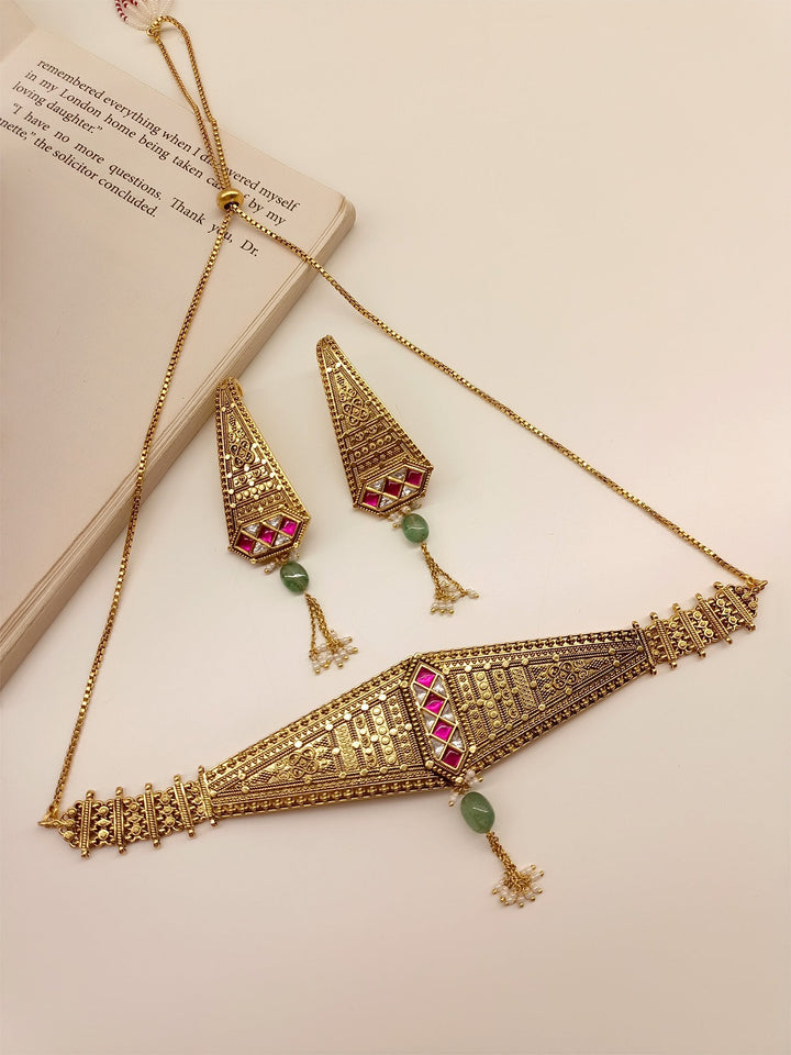 Kavisha Majenta Antique Choker Set - Gold-Plated Brass