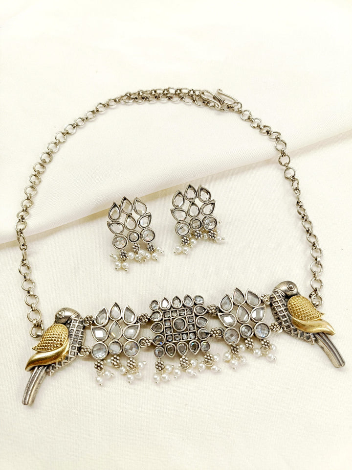 Becky White Peacock Oxidized Choker Set