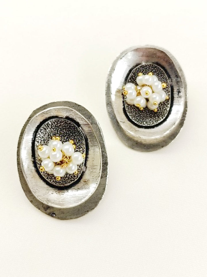 Charushree White Pearl Oxidized Tops