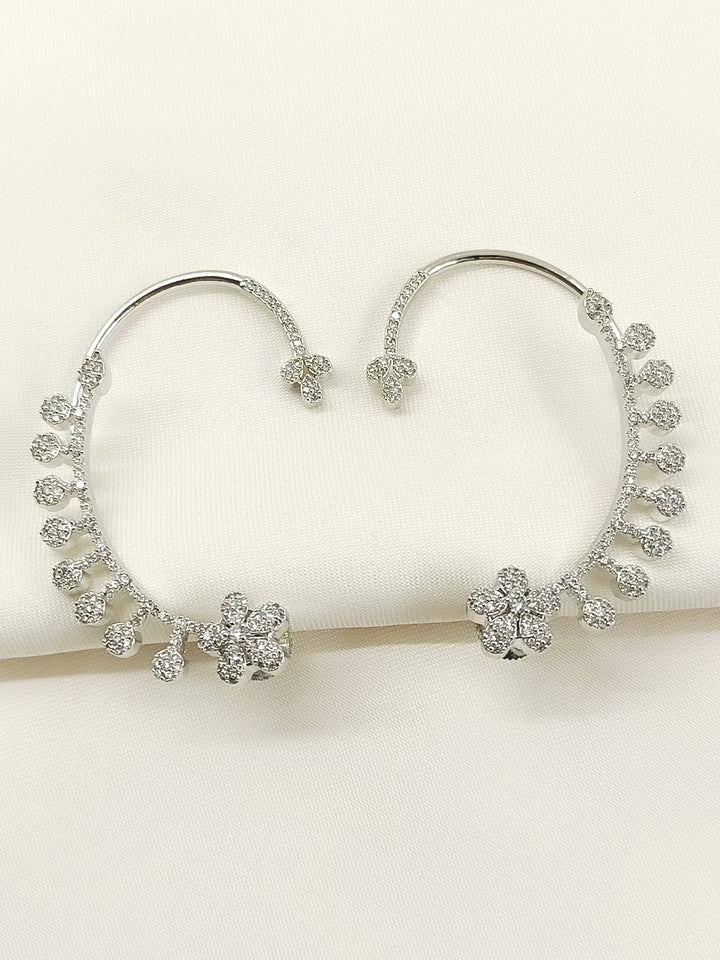 Shaweta White American Diamond Earrings - Silver-Plated