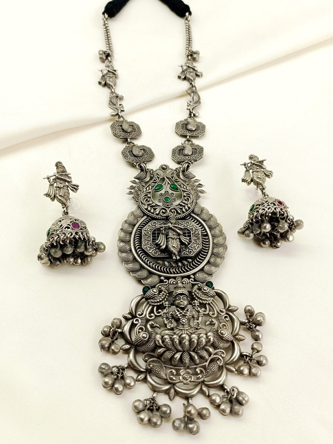 Tanvika Green Oxidized Necklace Set