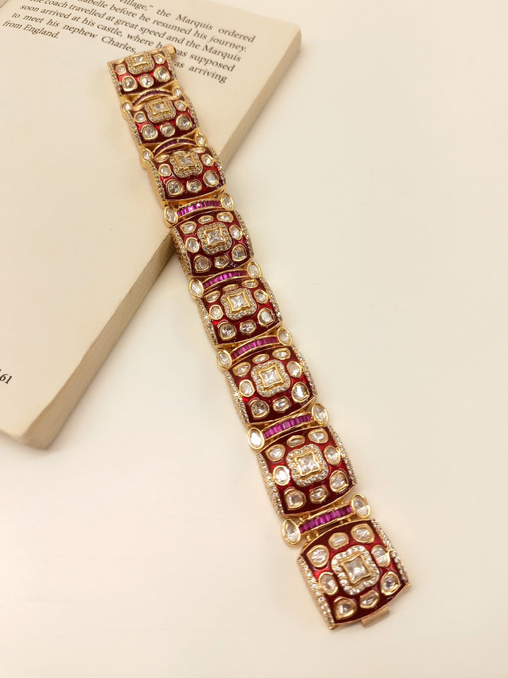 Shakshi Maroon Kundan Bracelet