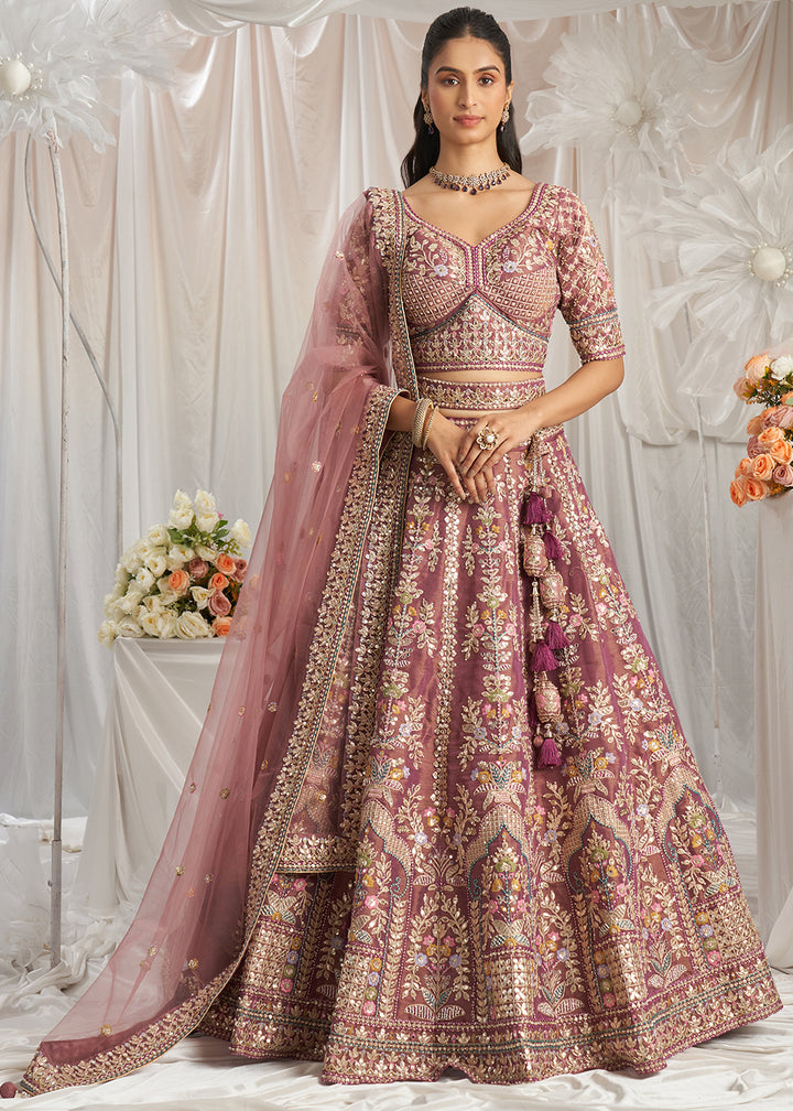 Shades Of Purple TissueLehenga Choli Adorned with Pearl and Gotapatti Embroidery: The Bride's Edit