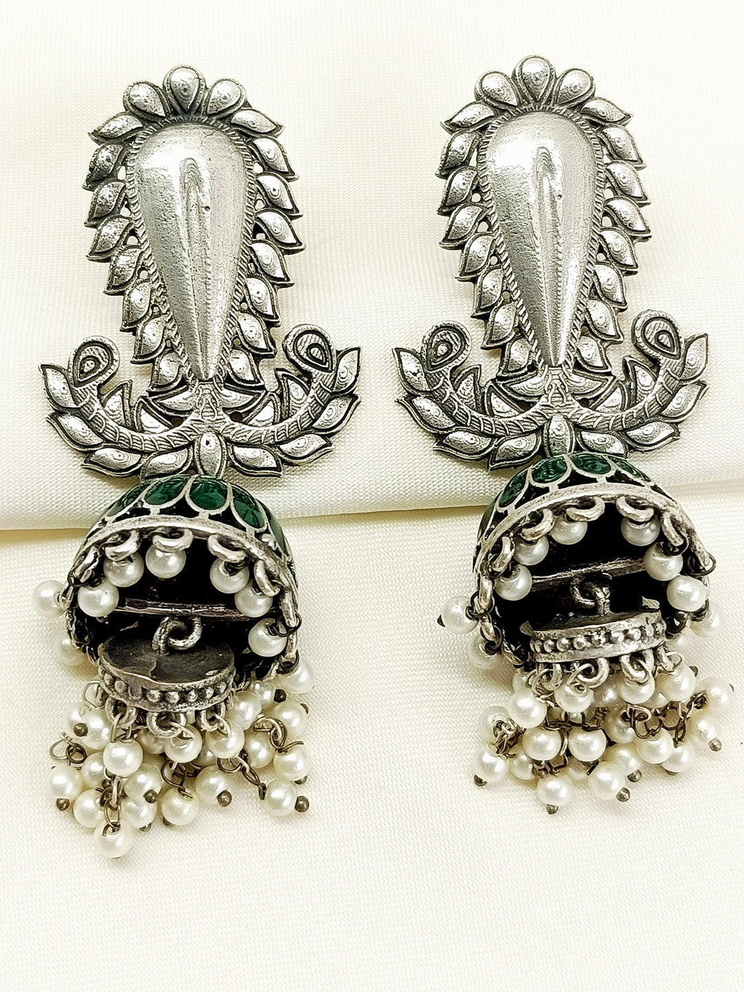 Dhawni Green Oxidized Jhumki