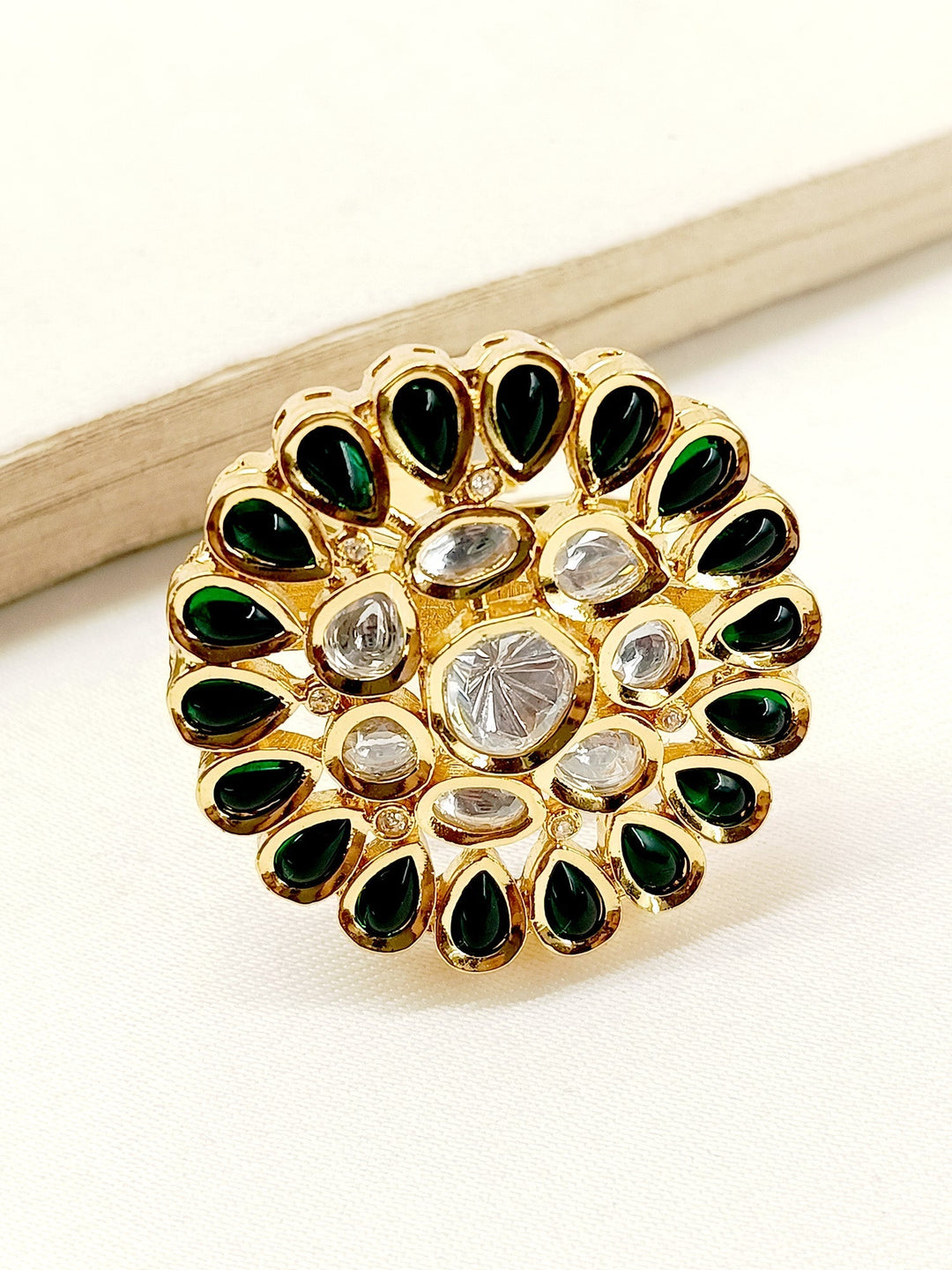 Nima Green Kundan Finger Ring