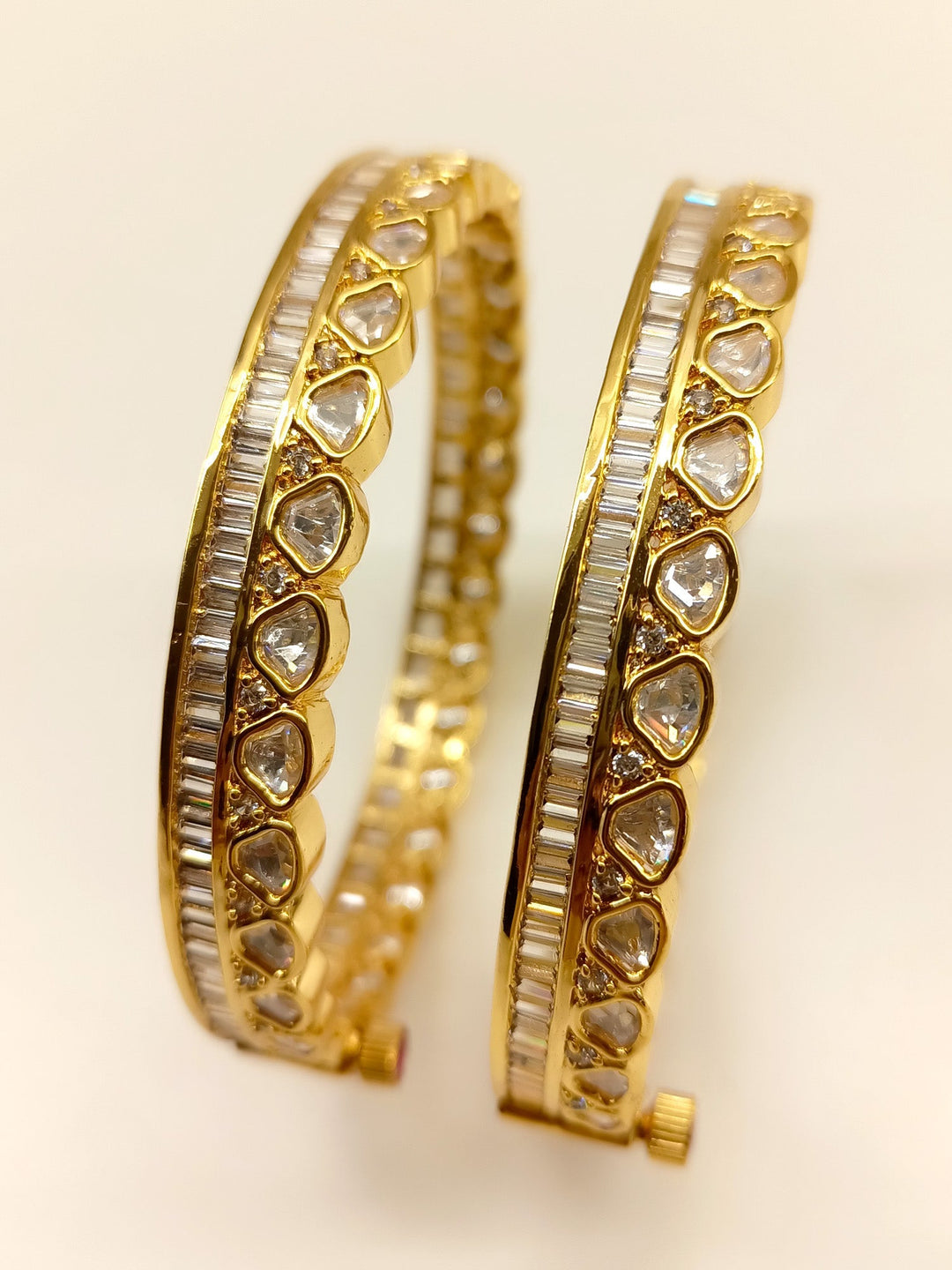 Bani White Kundan Bangle Pair