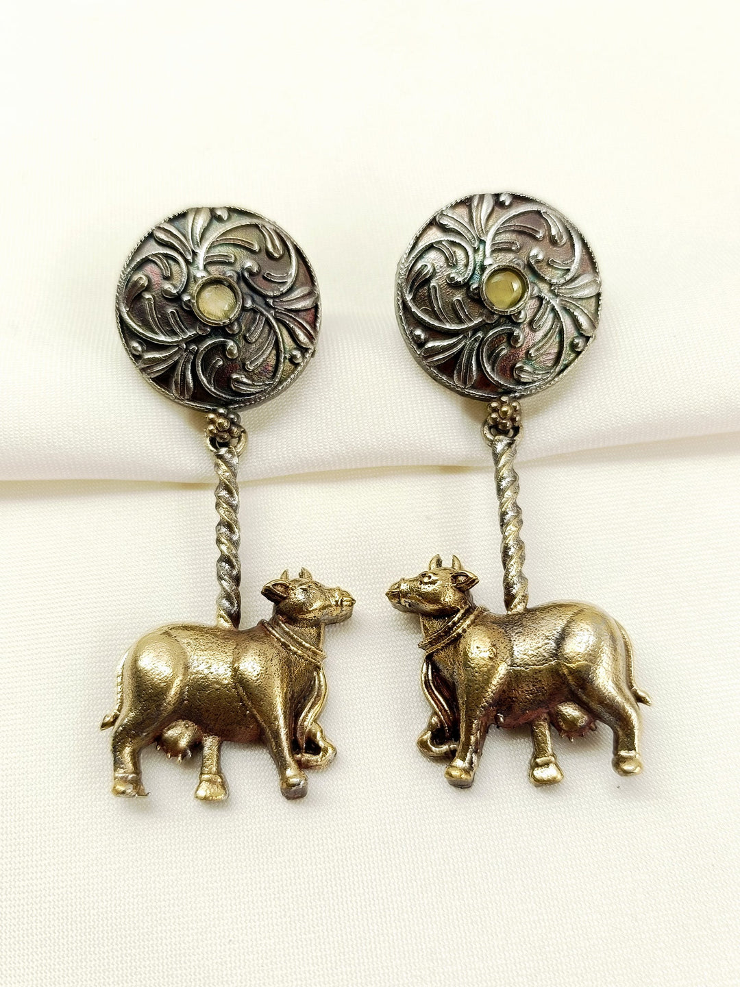 Prisa Yellow Cow Oxidized Earrings