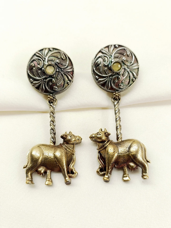 Prisa Yellow Cow Oxidized Earrings