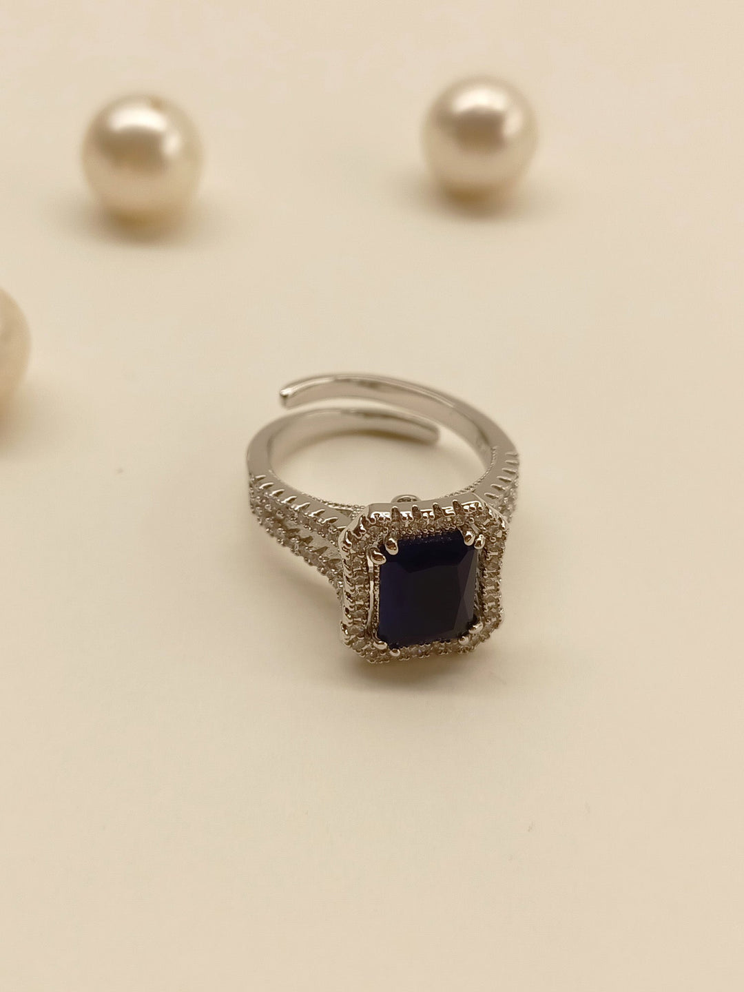 Bhavini Navy Blue American Diamond Finger Ring