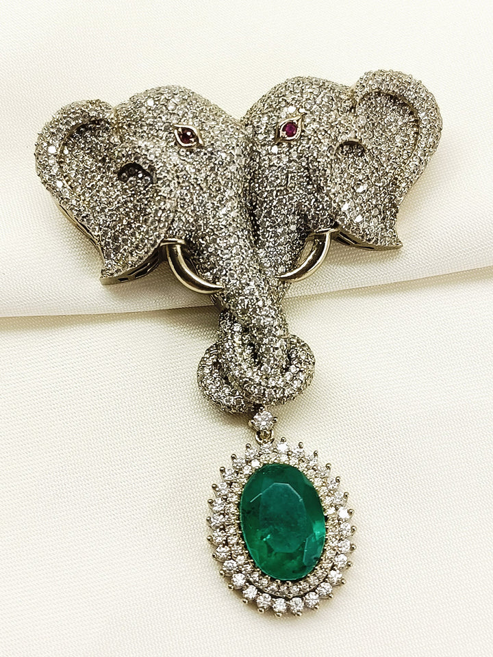 Darsh Green Elephant Brooch