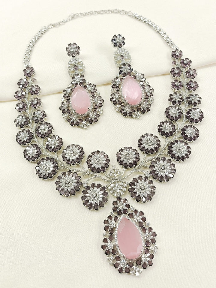 Varuni Lavender American Diamond Necklace Set