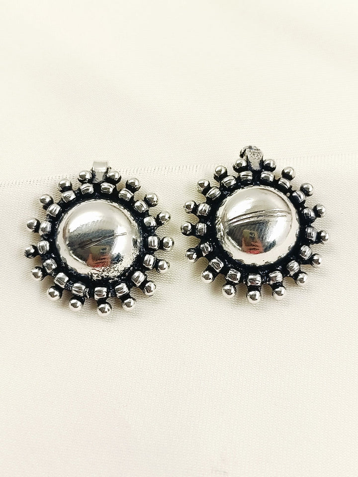 Kutch Silver Oxidized  Big Dome Sunburst Cuff Pair