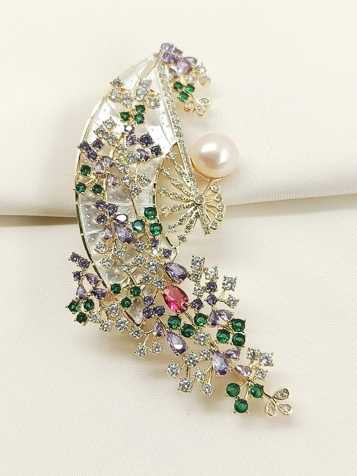 Kalki Multi Colour Mother Of Pearl Fan Brooch