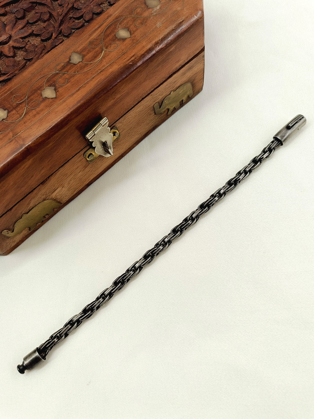 Wriddhish Oxidized Wheat Chain Men's Bracelet - 21 cm Black