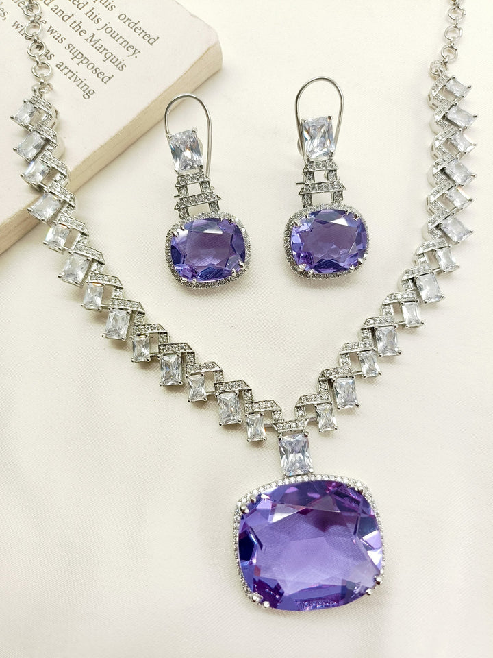 Zora Lavender American Diamond Necklace Set