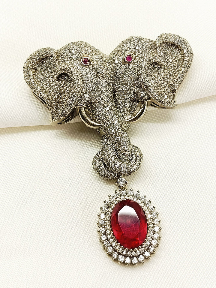 Anirudh Ruby Elephant Brooch