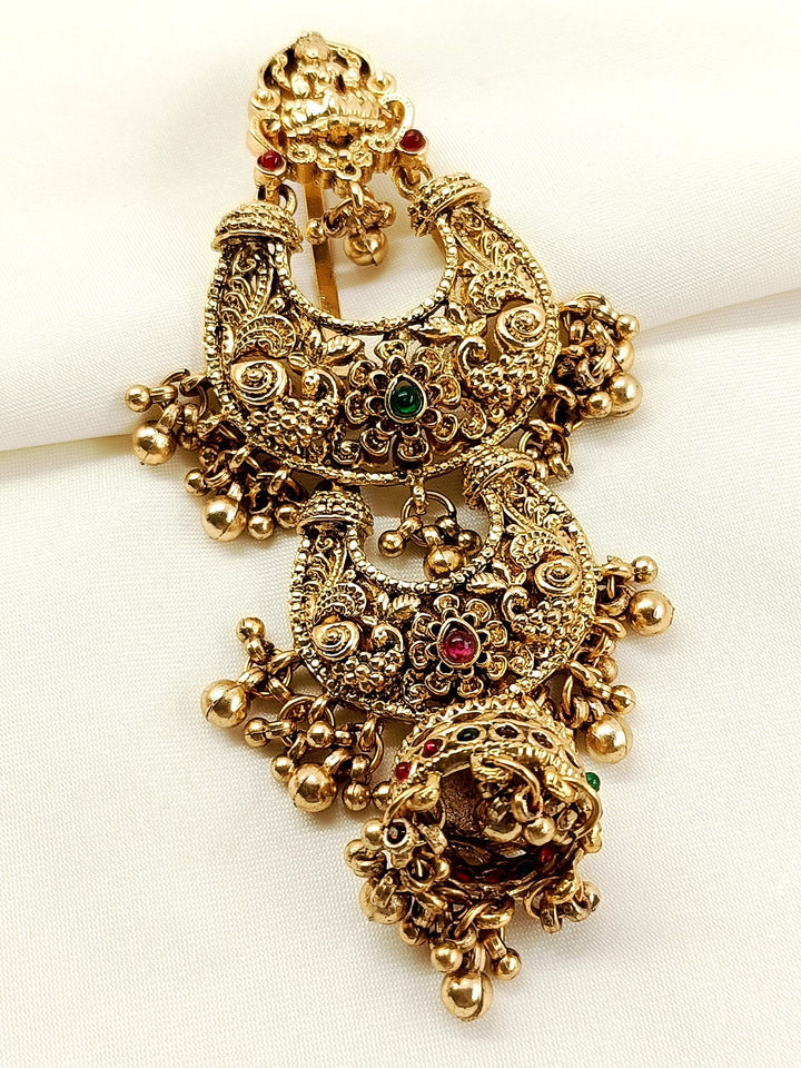 Tanvi R&amp;G Antique Hair Brooch - Brass Lakshmi Motif 12 cm