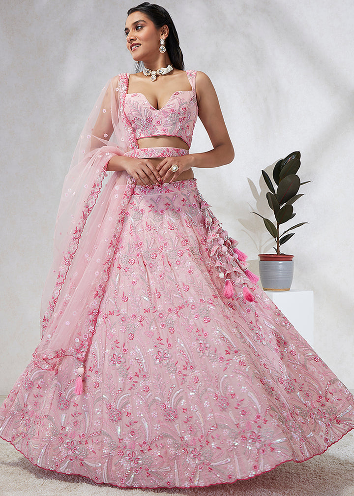 Baby Pink Georgette Lehenga Choli Highlighted with Sequins & Thread Embroidery