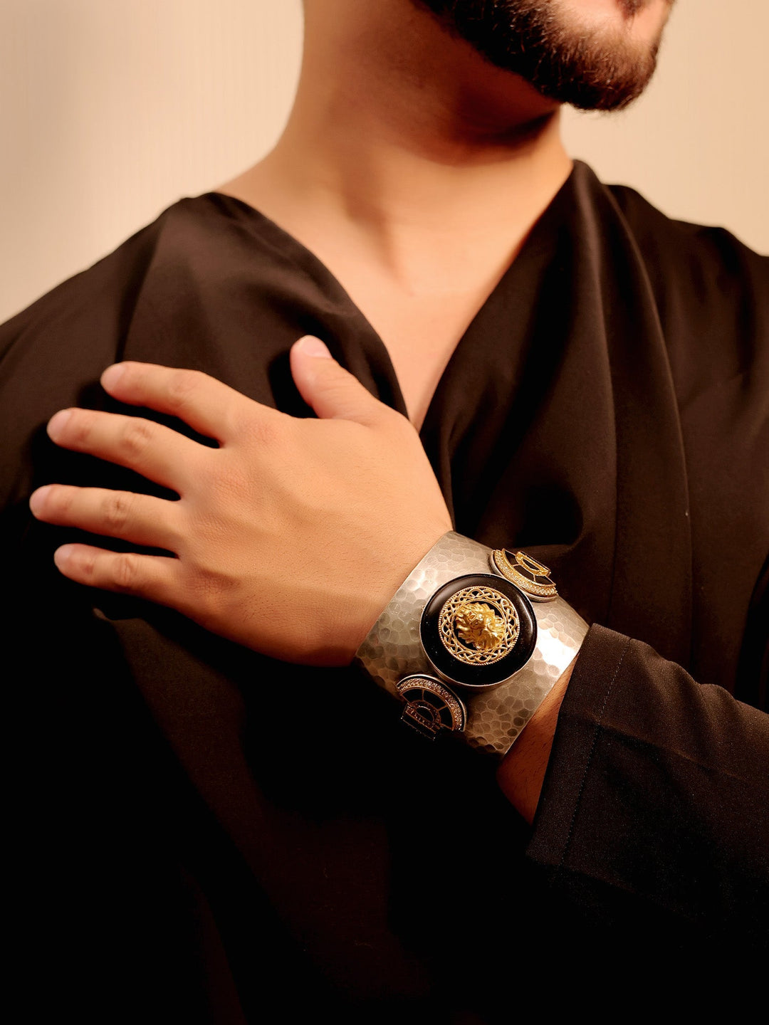 Givansh Black Silver Lion Men’s HandCuff - Men&