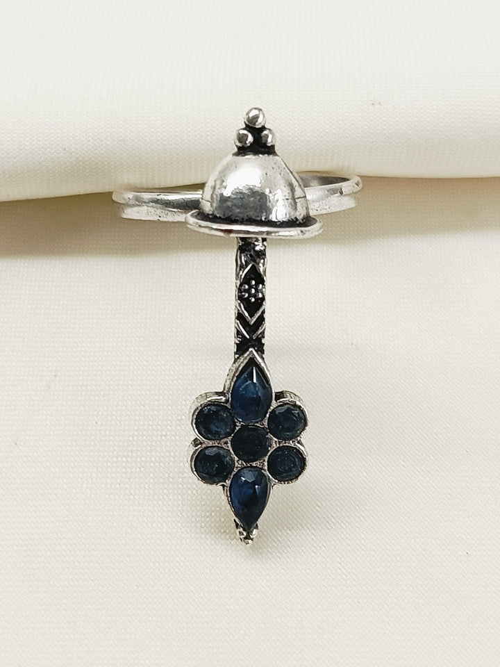 Rishvi Navy Blue Oxidized Finger Ring