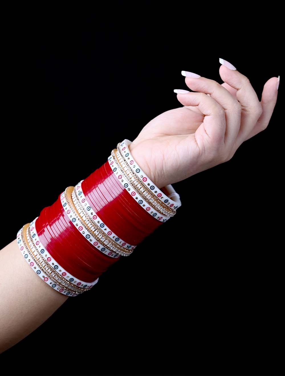 Rukmani Maroon Bangles With American Diamond Kada's Punjabi Chura