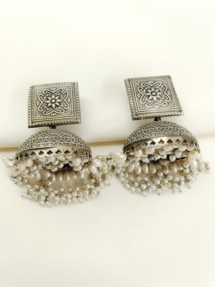 Maliyah White Pearl Oxidized Jhumki - Dangler Earrings